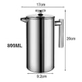 Miniatyrbilde 2 av 5: 800ml Fransk Presse Kaffemaskin i Rustfritt Stål, Manuell