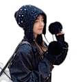 Pikkukuva 1 / 5: Lämmin Pompom-Helmi Hattu Neulotu Hattu Talvi Korvasuojain Hattu Virkattu Beanie Black
