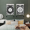 Miniatyrbild 5 av 5: Fatima-handens Väggbonader med fransar, Svart Onda Ögat Väggbonader, Astrologi Zodiac Konstellationer Väggkonst för Sovrum Vardagsrum, 35x50