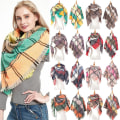 Miniatyrbilde 2 av 2: Mote-sjal og skjerf for damer, vinter, damer skjerf, pledd-skjerf for kvinner, tartan-skjerf navy