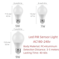 Miniatyrbillede 4 af 5: 4 stk. 9W E27 LED Natlampe Pære Bevægelsessensor