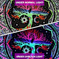 Pikkukuva 5 / 5: Elämänpuun seinävaate, Mandala-aurinko ja -kuu seinävaate, Hippie UV-reaktiivinen seinäkoriste