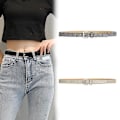 Miniatyrbillede 4 af 5: Dametøj Skinny Bling Glitter Talje Bælte Imitation Læder Tynd Taljebånd Silver