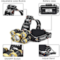 Miniatyrbilde 3 av 3: Lyssterk LED-hodelykt, 4 Moduser Super Lys 12000 Lumen 5 LED Hodelykt