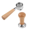 Miniatyrbillede 1 af 5: 1 stk Kaffebotteløs Portafilter Kurv Kaffetilbehør 1 stk Kaffestamper Træhåndtag G