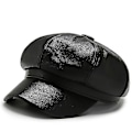 Miniatyrbillede 3 af 5: Dame Pige Pu Spids Beret Hat Solid Ottekantet Hat Pu Læder Hatte Mode. (sort)(1stk)