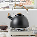 Miniatyrbillede 3 af 5: Kogende Kedel med Fløjte, Rustfrit Stål Tekande med Træ Mønster Foldbart Håndtag til Gasskomfur Induktion, 3l A-yuhao Black
