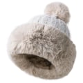 Pikkukuva 1 / 4: Naisten keinotekoisen turkiksen neulottu pipo, fleecevuorattu, talvinen lämmin Ushanka-pipo, beanie-pipo, hiihtopipo Beige