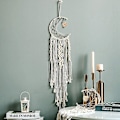 Miniatyrbillede 2 af 5: Boheme Macrame Væghængning med LED-lys, bomuldsstrikket drømmefanger måne vægtapet med frynser dekorationer til børneværelse fest pynt