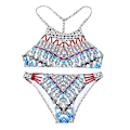 Miniatyrbild 3 av 5: Floral Hög Halsband Stripes Design Sommar Badkläder Bikini