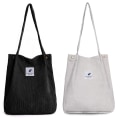 Miniatyrbild 1 av 4: Corduroy Tote Bag, Axelremsväska i Corduroy Stor Kapacitet Casual Handväskor