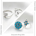 Miniatyrbillede 5 af 5: Boho Ringe Sæt Sølv Turkis Stabelbare Finger Ringe Justerbar Åben Ring Midi Størrelse Ringe Sæt Til Kvinder Og Piger 9stk