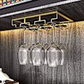 Miniatyrbillede 4 af 5: Dekorativ Metal Vin Glas Stativ Til Bar, Køkken, 3 Trins, Under Skab, Rustfrit Stål, Sort (Guld)