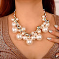 Miniatyrbillede 2 af 5: Kvindes Statement Kort Kæde Vedhæng Halskæder Chunky Faux Cluster Collar Bib Choker Halskæde Og Øreringe Sæt Til Kvinder