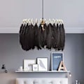 Miniatyrbillede 2 af 3: Hængende lampe med hvide fjer og LED-lys