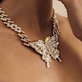 Miniatyrbillede 3 af 5: Tyk Krystal Choker Halskæde Butterfly Vedhæng Halskæder Cuban Link Kæde Glitrende Rhinesten Smykke