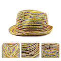 Miniatyrbillede 2 af 5: Halm Jazz Hat Boho Halm Strandhatte Boho Halmhat Sød Stribet Sommerkasket