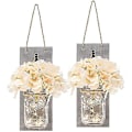 Miniatyrbillede 2 af 4: Mason Jar Lampe Vintage LED Lysstreng Vægslampe Kunstig Blomst