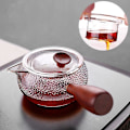 Miniatyrbillede 2 af 3: Stilful Tekande Klar Glas Træhåndtag Pot Temager Kedel