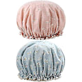 Miniatyrbilde 1 av 3: Store Dusjhetter, Gjenbrukbare Stilige Spa-Hetter for Kvinner Dobbelt Lag Bading Hatt (Rosa + Blå) (2 stk)