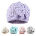 Miniatyrbillede 2 af 5: Tykke Strikket Huer Med Iøjnefaldende Sløjfe Vinterhue Balaclava Beanie Hat Gray