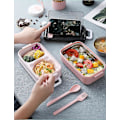Miniatyrbillede 2 af 4: Pink Lunch Box Bento Box Dobbelt til Studerende og Kontoransatte