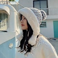 Miniatyrbillede 4 af 4: Vinter Beanie Hat til Kvinder Skihue Fleeceforet Øreklapper Dobbelt Laget Pompom Hat Gray