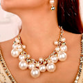 Miniatyrbillede 4 af 5: Kvindes Statement Kort Kæde Vedhæng Halskæder Chunky Faux Cluster Collar Bib Choker Halskæde Og Øreringe Sæt Til Kvinder