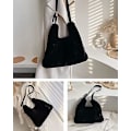 Miniatyrbild 4 av 5: Plush Axelväska Mjuk Fluffig Tote Väska Konstpäls Crossbody Väska Justerbar Axelrem Svart