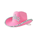 Pikkukuva 1 / 5: Vaaleanpunainen cowboyhattu tiara-koristeella, länsimaalaistyylinen cowgirl-hattu naisille ja tytöille, naamiaisasu- ja juhla-asu
