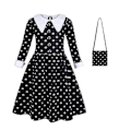 Pikkukuva 1 / 5: Wednesday Addams -tyttöjen lasten asu tarvikkeilla - Fancy Up 8-9 Years Dress and Bag