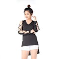 Miniatyrbillede 3 af 4: Kvinders Hul Mesh Net T-shirt Langærmet Blonder Bluse