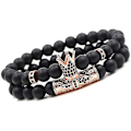 Miniatyrbillede 1 af 5: Sorte Matte Perle Armbånd 8mm Onyx Sten Armbåndssæt Charm Kongekrone