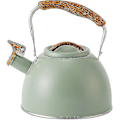 Miniatyrbillede 1 af 5: Kogende Kedel med Fløjte, Rustfrit Stål Tekande med Træ Mønster Foldbart Håndtag til Gasskomfur Induktion, 3l A-yuhao Light Green