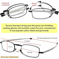 Pikkukuva 4 / 5: Lukulasit 2 Paria Musta Ja Gunmetal Lukulasit Kompaktit Taittuvat Unisex-Lasit Lukemiseen Kotelo Mukana 100 Diopters