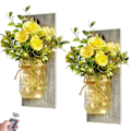 Miniatyrbillede 1 af 5: 2 stk Rustikke Vægsconces Mason Jar Sconces Håndlavet Væghængt Design Med Fjernbetjening LED Feelygter Og Hvid Peon