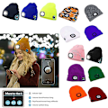 Miniatyrbillede 2 af 5: Bluetooth-kompatibel LED Vinterstrikket Beanie Hat Party Udendørs Belysning Kasketter White