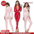 Miniatyrbild 5 av 5: Dam Sexy Öppen Gren Jumpsuit Erotisk Faux Läder Catsuit
