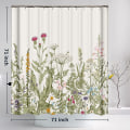 Miniatyrbillede 2 af 5: Blomster Bruseforhæng Med Rosa Blomster Og Grønt, Vaskbar 3D Printet Botanisk Bruseforhæng