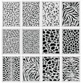 Pikkukuva 1 / 5: Uudelleenkäytettävät eläinpainatteiset reliefi-stencilit puulle, seinäkankaalle, metallille, 12 kpl