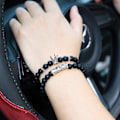 Miniatyrbillede 4 af 5: Sorte Matte Perle Armbånd 8mm Onyx Sten Armbåndssæt Charm Kongekrone