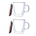 Miniatyrbilde 4 av 5: 2-pakke 350ml Glasskaffebeger med trelokk Isolerte Kopper