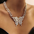 Miniatyrbillede 1 af 5: Tyk Krystal Choker Halskæde Butterfly Vedhæng Halskæder Cuban Link Kæde Glitrende Rhinesten Smykke