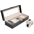 Miniatyrbillede 3 af 4: Urboks Sort Læder Mode Urboks Display Case Ur Opbevaring Organizer Box Box Armbånd