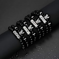 Pikkukuva 5 / 5: Mustat Mattamustat Helmi Rannekkeet 8mm Onyx Kivi Rannekkeet Sarja Charm King Crown