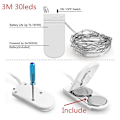 Miniatyrbillede 5 af 5: Ferie Lysstreng 50 stk 2m 1m Led Knapcelsbatteriboks Kobber