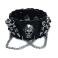 Miniatyrbillede 1 af 5: Sorte Gothic Pu Læder Kugle Skalle Armbånd til Mænd