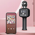 Miniatyrbillede 2 af 5: Trådløs mikrofon med kapacitans, Bluetooth-højttaler, alt-i-én-maskine til karaoke, video- og lydudstyr med RGB-lyseffekt, kan tilsluttes i TW-S