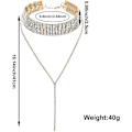 Miniatyrbillede 2 af 5: 2 Stykker Rhinestone Tassel Choker Halskæde Multi-lags Bred Krave Halskæder Tassel Kæde Halskæder