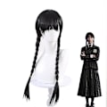 Pikkukuva 4 / 4: Naisten Wednesday Addams Deluxe -asusetti Nevermore-uniformu asu peruukit L Only Wigs